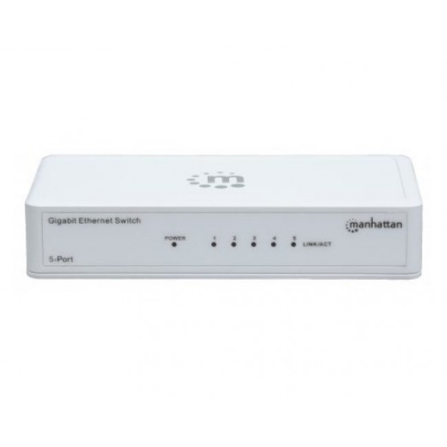 Manhattan 5-Port Gigabit Ethernet Switch, Desktop Size, Plastic, IEEE 802.3az (Energy Efficient Ethernet), Three Year Warranty, Box