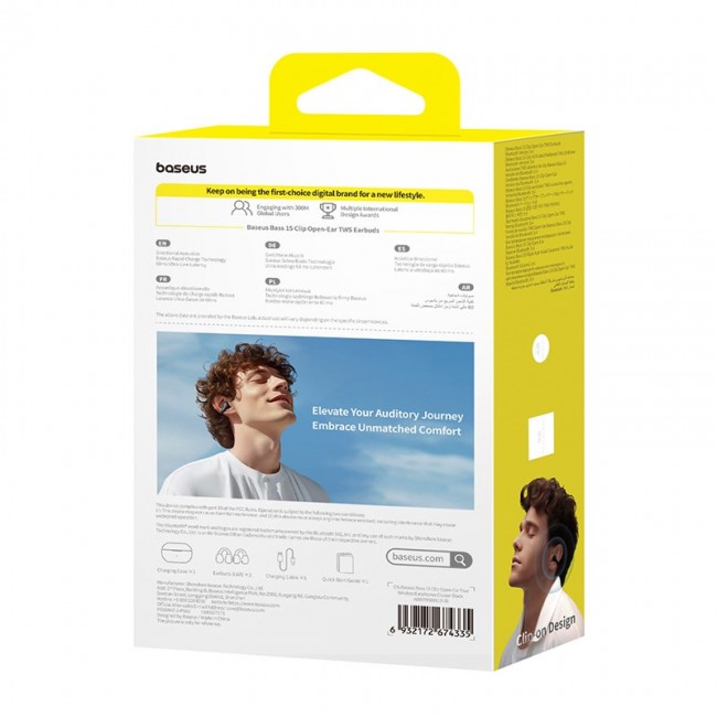 Baseus Bass 15 Clip Open Ear Headset True Wireless Stereo (TWS) In-ear Calls/Music Bluetooth Black