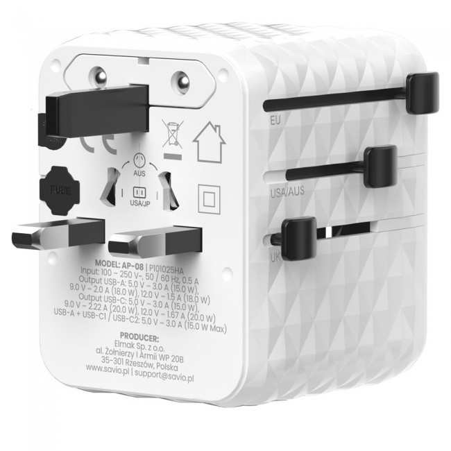 Savio AP-08 power adapter/inverter 20 W White Savio AP-08 power adapter/inverter 20 W White