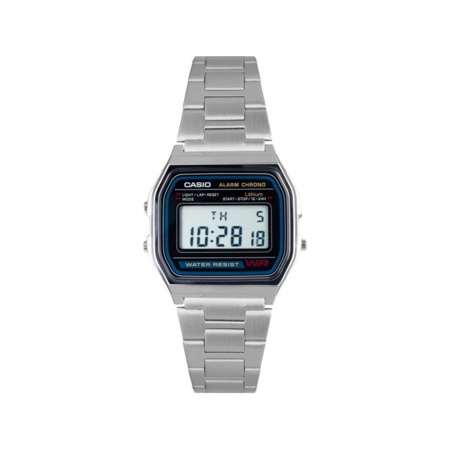 CASIO A158WA-1DF Vintage Unisex-Uhr Digital mit Edelstahlarmband, schwarz/silber