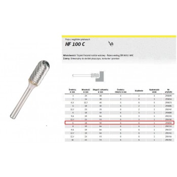 K.CUTTER WITH SINTERED CARBON.HF 100 C /6mm/694 CYLINDER-BALL FI 6,0x18mm,SHANK 6mm,TYPE WRC