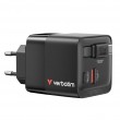 Verbatim GaN Charger 65W 2 Port retractable cable display US plugs with EU and UK adaptors