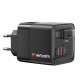 Verbatim GaN Charger 65W 2 Port retractable cable display US plugs with EU and UK adaptors