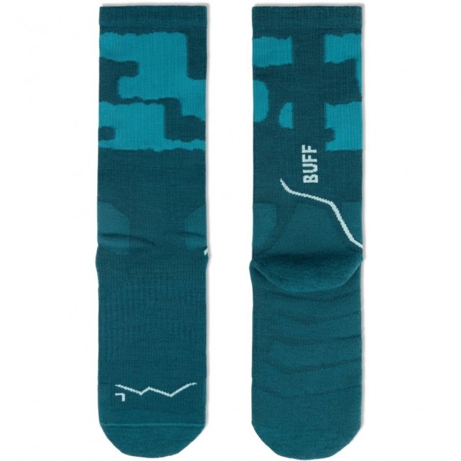 BUFF Merino MW Crew Socks MWC2 Socks, Blue-Turquoise L