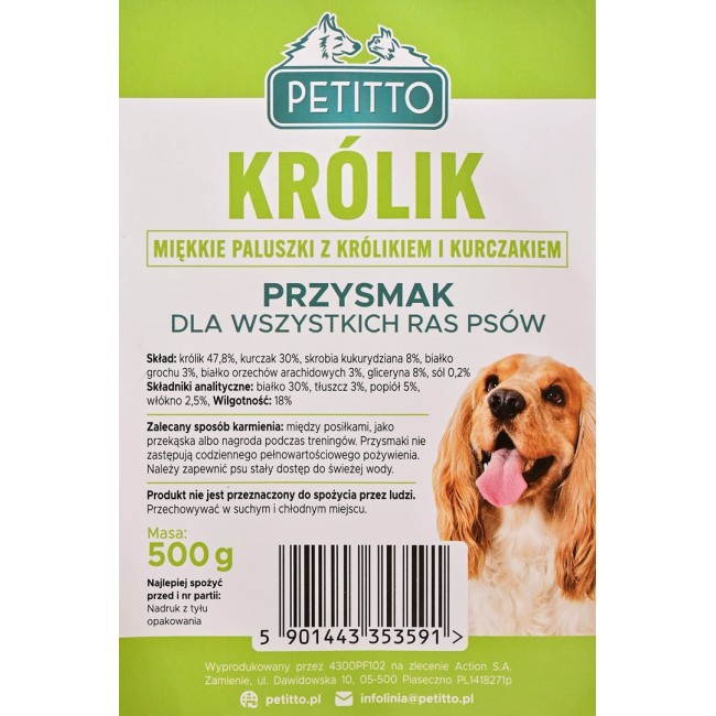 PETITTO Soft rabbit fingers - dog treat - 500g PETITTO Soft rabbit fingers - dog treat - 500g