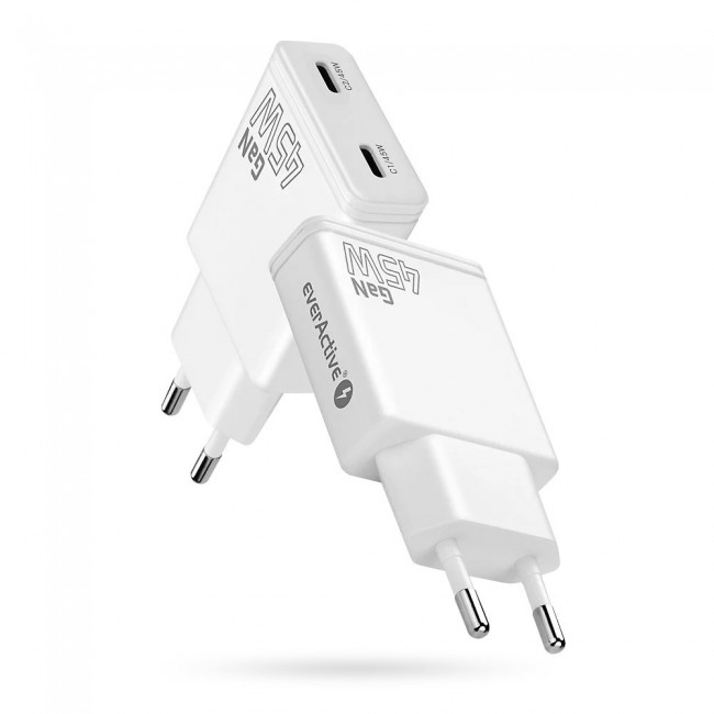 Charger GaN 2x USB-C Quick Charge 3.0 45W PD white