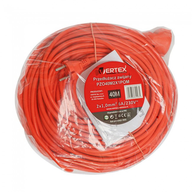 40 m retractable extension cord, PZO40M2x1.0 mm VERTEX