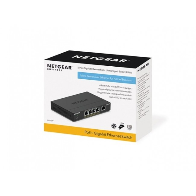 NETGEAR GS305PP Unmanaged Gigabit Ethernet (10/100/1000) Power over Ethernet (PoE) Black