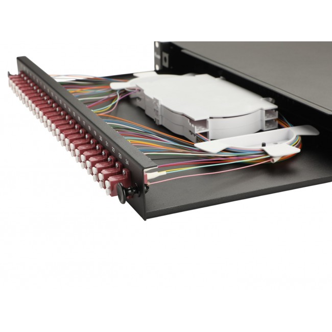Equip 24-Port Fiber Optic Splice Box, LC Duplex, OM4, 1U, Equipped, Black