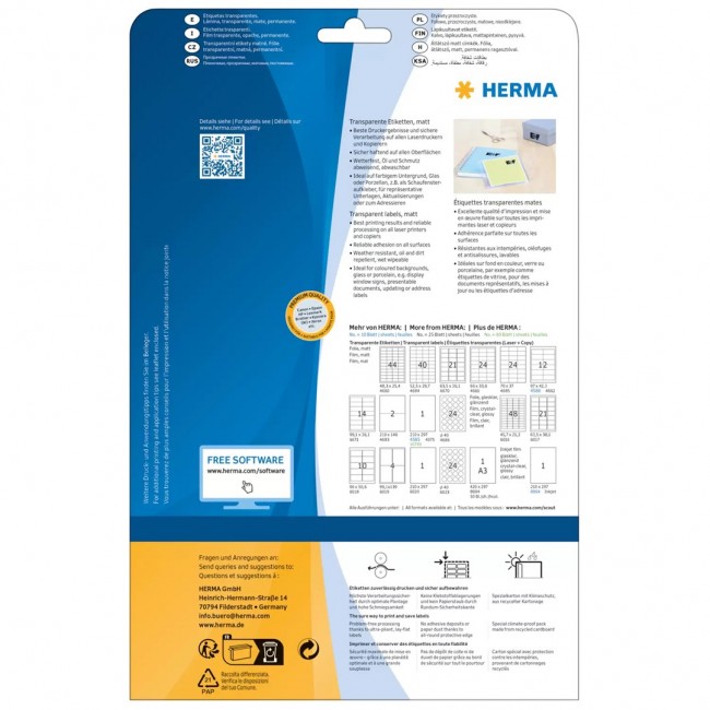 HERMA Labels transparent matt A4 210x297 mm film 25 pcs.