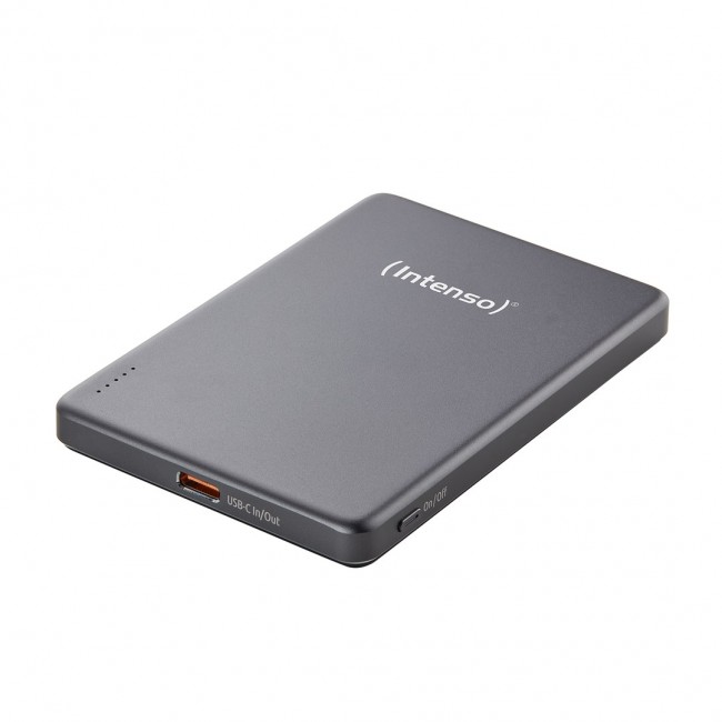 Intenso MW5000 Magnetic Power Bank 5000 mAh MagSafe Compatible, 15W Wireless Charging, 20W USB-C PD, Slim & Compact Tested in Germany Gray