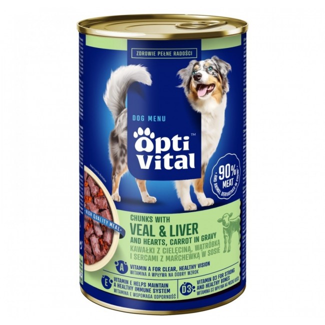 OPTIVITAL Chunks with veal, hearts, liver and carrots - wet dog food - 1250g