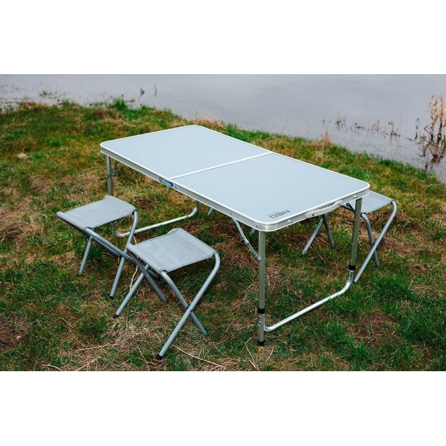 Camping set: table & 4 chairs, foldable in case