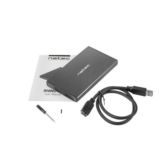 NATEC RHINO GO enclosure USB 3.0 for 2.5'' SATA HDD/SSD, black Aluminum NATEC RHINO GO enclosure USB 3.0 for 2.5'' SATA HDD/SSD, black Aluminum