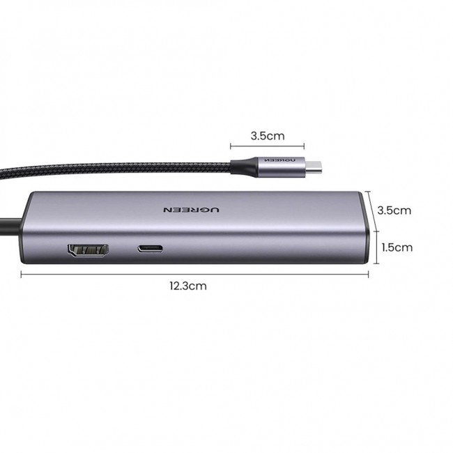 Ugreen CM512 90568 USB-C adapter 2 USB-A 3.0 / HDMI / RJ45 / SD and TF card reader / USB-C PD 100 W Grey