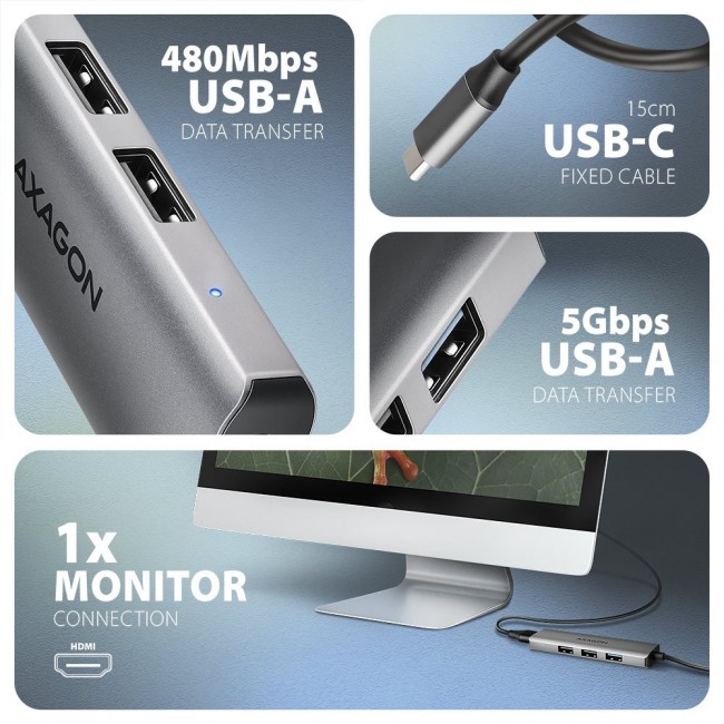Axagon HMC-H3A USB-C 5Gbps STARTER 4in1 hub Axagon HMC-H3A USB-C 5Gbps STARTER 4in1 hub