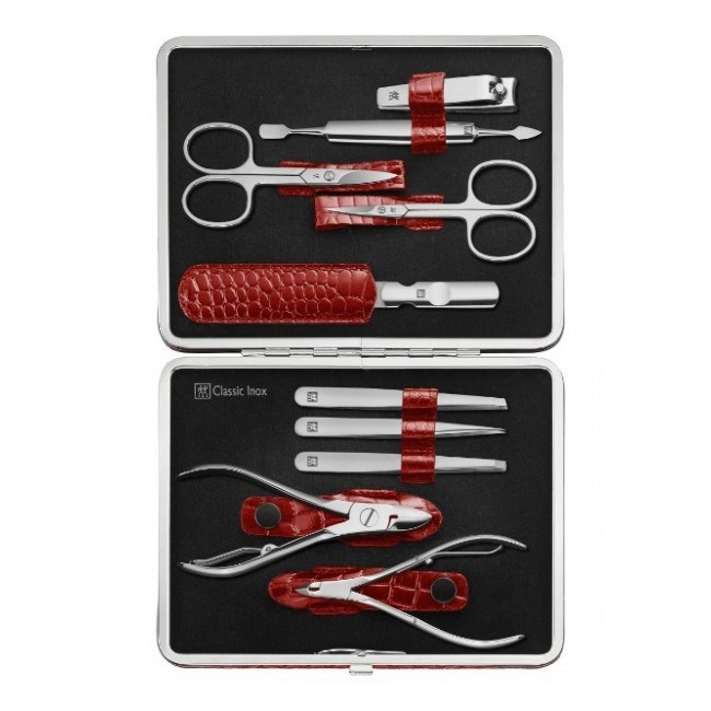 Zwilling Classic Inox Manicure Set Leather Case, 10 Pieces - Red