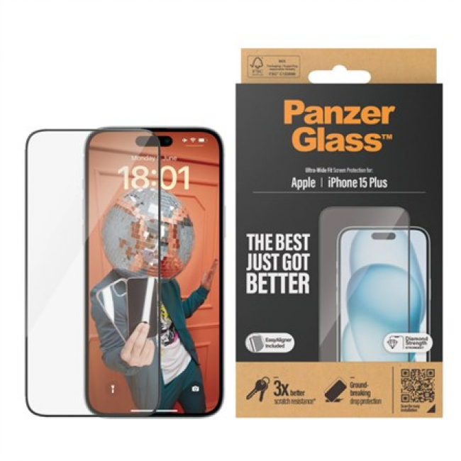 PanzerGlass Screen Protector iPhone 15 Plus | Ultra-Wide Fit w. EasyAligner PanzerGlass Screen Protector iPhone 15 Plus | Ultra-Wide Fit w. EasyAligner