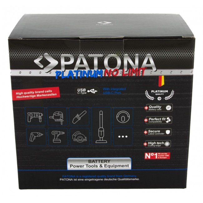 PATONA Platinum 18V Battery for Milwaukee M18 with USB-C port PD45W Black PATONA Platinum 18V Battery for Milwaukee M18 with USB-C port PD45W Black