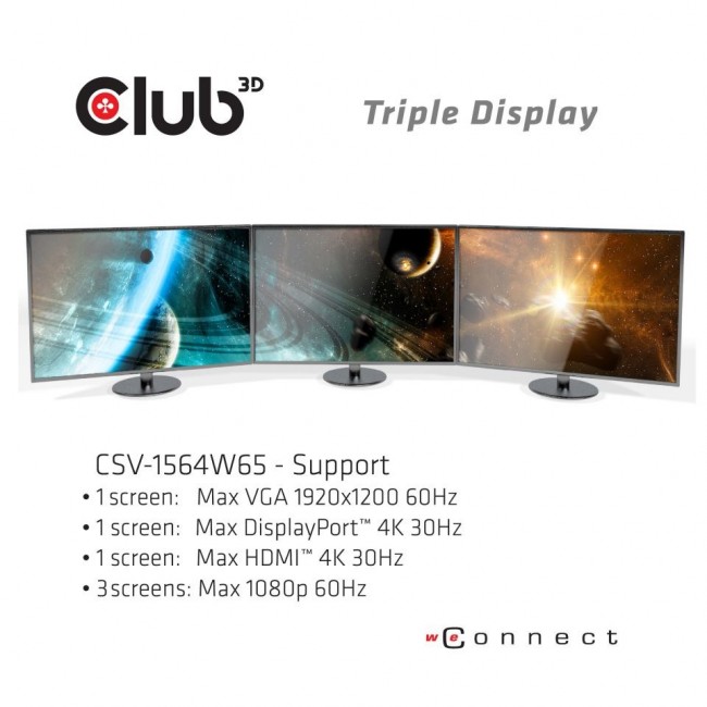 CLUB3D UNIVERSAL USB Gen1 Type-C Triple Display Dynamic PD Charging Dock with 65 Watt PS ( VGA, HDMI, DP, ETHERNET) CLUB3D UNIVERSAL USB Gen1 Type-C Triple Display Dynamic PD Charging Dock with 65 Watt PS ( VGA, HDMI, DP, ETHERNET)