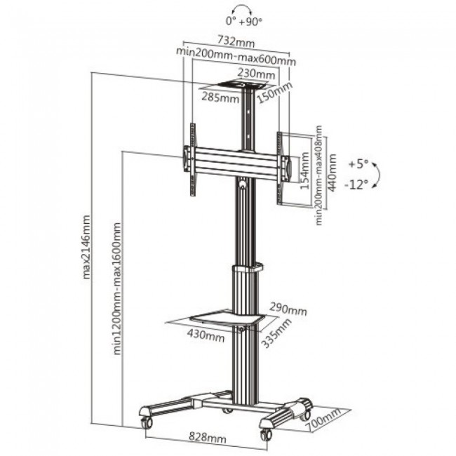 Techly Floor Support Trolley for LCD / LED / Plasma 37-70 with Shelf Techly Floor Support Trolley for LCD / LED / Plasma 37-70 with Shelf