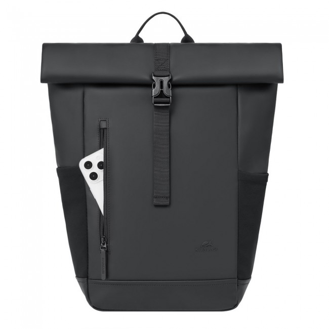 Rivacase Eden backpack Roll top backpack Black Polyester, PU leather