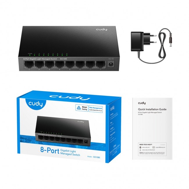Cudy 8-Port Gigabit Easy-Managed Switch, GS108E 1.0 L2 Gigabit Ethernet (10/100/1000) Black