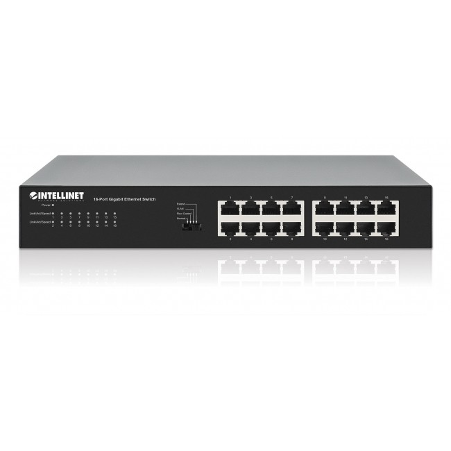 Intellinet 16-Port Gigabit Ethernet Switch 16 x 10/100/1000 Mbps RJ45 Ports, Green Ethernet / IEEE 802.3az Energy Efficient Ethernet, Desktop Format, Includes Optional 19