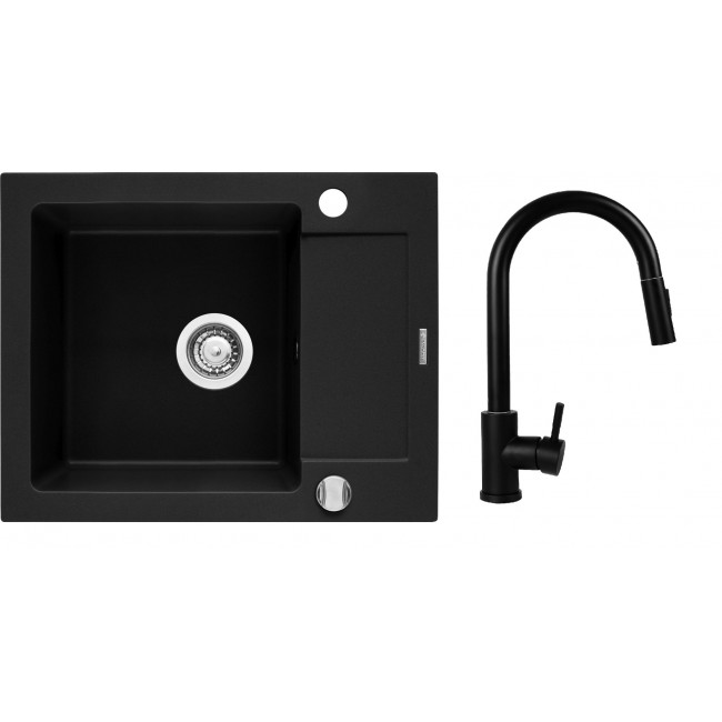 Set - Sink PYRAMIS PYRAMIS MIDO (62x50) 1B 1D + Faucet IDEA Black Edition - 070167602BE - Volcano