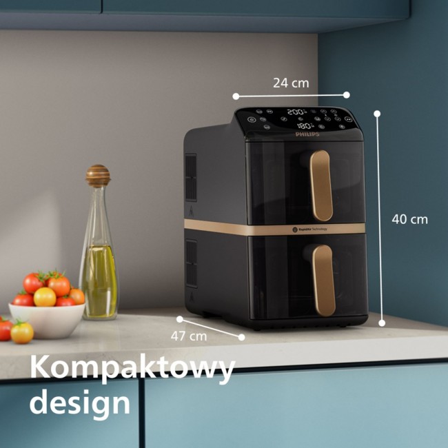 Philips 4000 series Dual Stack Airfryer Vertical Basket 10L Double Stand-alone 2750 W Hot air fryer Black