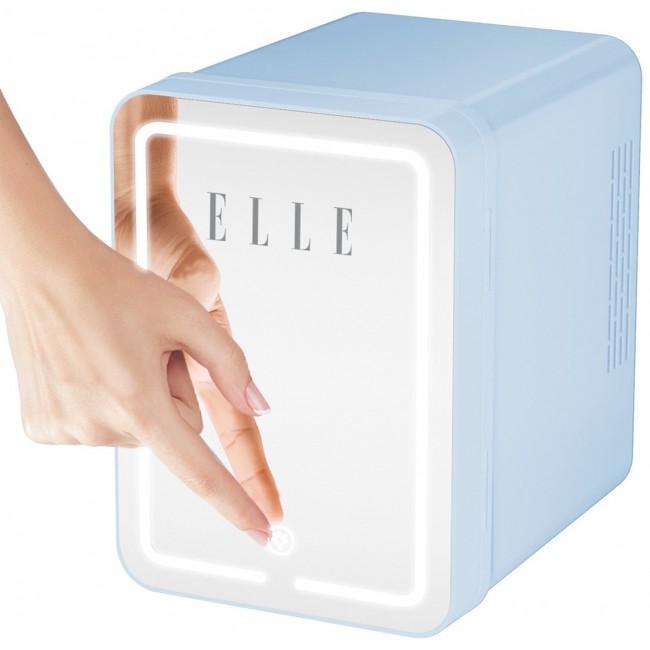 ELLE 4L mini fridge with LED make-up mirror, blue
