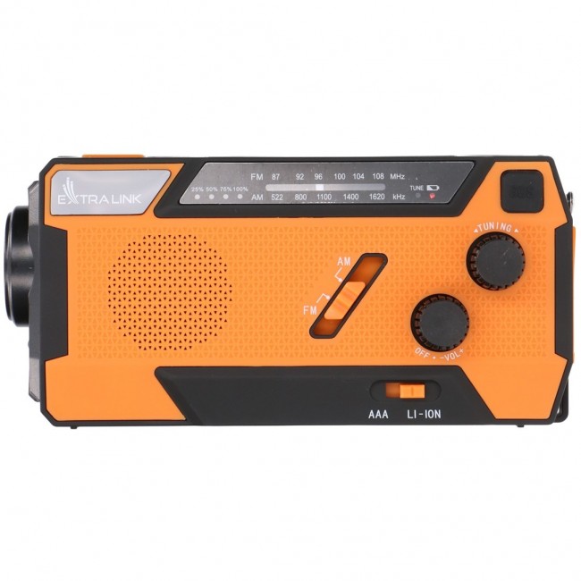 Extralink RADIO AWARYJNE SOLARNE Z KORBKA DYNAMO POWERBANK 4000MAH Z LATARKA SOS SR-4000 Portable Analog Black, Orange
