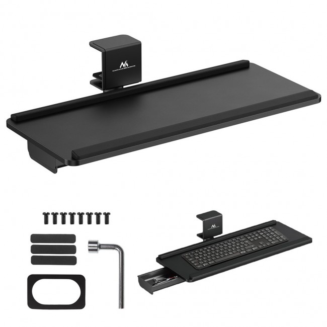 Maclean under-desk keyboard holder, max. load 5kg, adjustable horizontally and vertically, black, MC-108 B