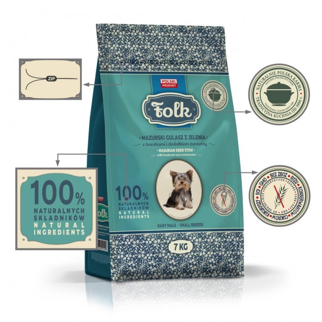 FOLK Small breeds Traditional masurian venison stew with beets and cranberries - dry dog food - 7kg FOLK Small breeds Traditional masurian venison stew with beets and cranberries - dry dog food - 7kg