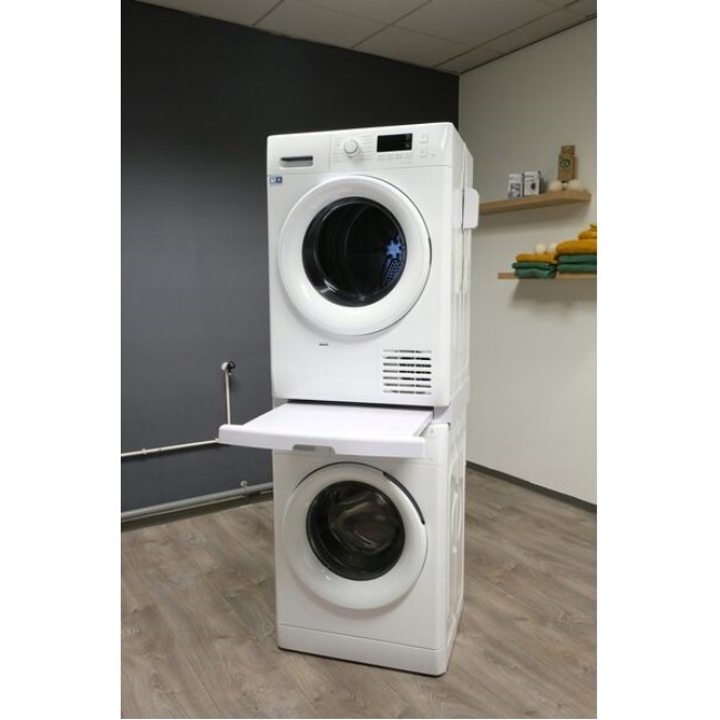 Washing machine and dryer stacking kit with drawer and strap, white Washing machine and dryer stacking kit with drawer and strap, white