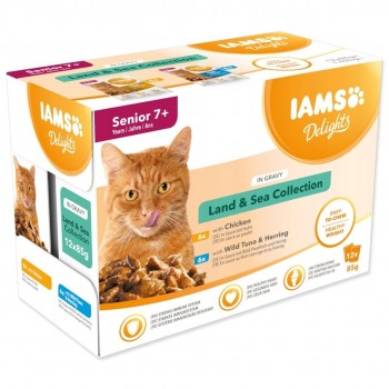 IAMS DELIGHTS Senior Land & Sea Collection in Gravy box wet cat food 12x85g