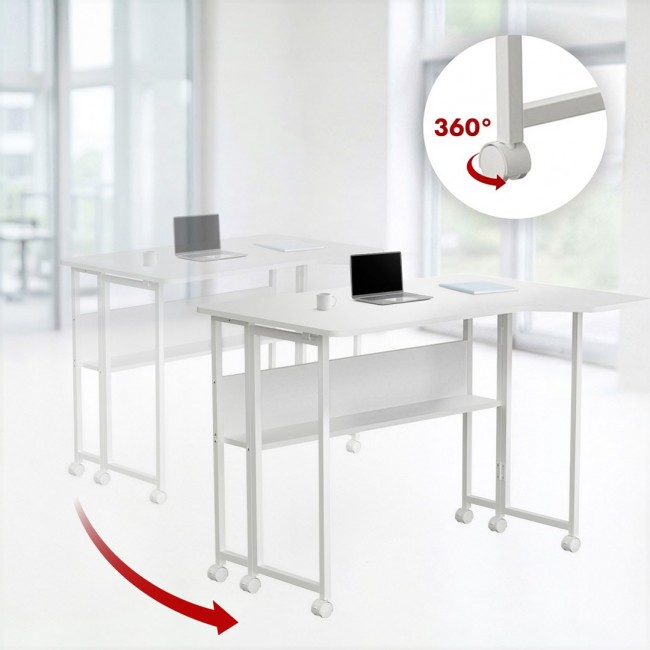 Maclean Folding Desk, White, Mobile, 100x65 cm, max. 50 kg, Corner, L-Shaped, MC-1250 L/W