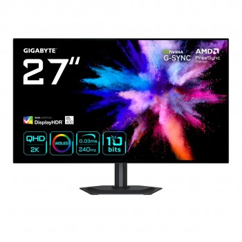 GIGABYTE GO27Q24G 27 OLED 2K QHD Gaming Monitor - 2560 x 1440, 240Hz, 0.03ms, 275 cd/m , FreeSync Premium, G-Sync Compatible, HDMI 2.1, Displayport 1.4
