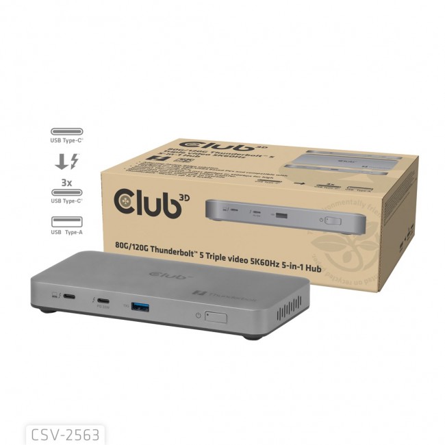 CLUB3D CSV-2563 5-1 Thunderbolt 5 Hub Triple video 5K60Hz Thunderbolt Share Certifi ed 180W