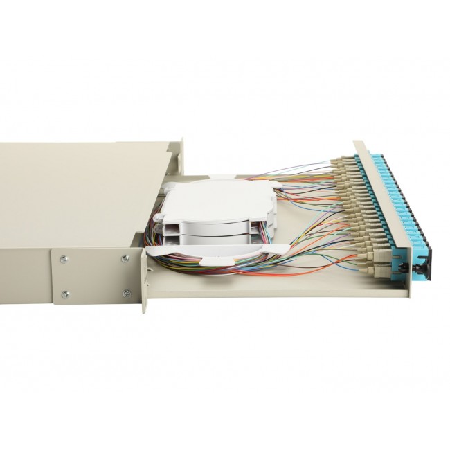 Equip 24-Port Fiber Optic Splice Box, SC Duplex, OM3, 1U, Equipped, Grey