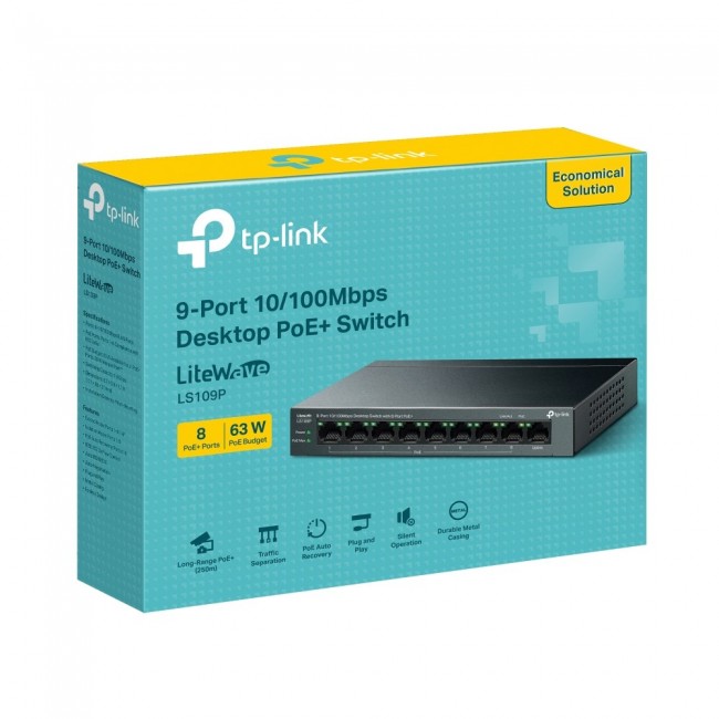 TP-Link LiteWave LS109P network switch Unmanaged Fast Ethernet (10/100) Power over Ethernet (PoE) Black