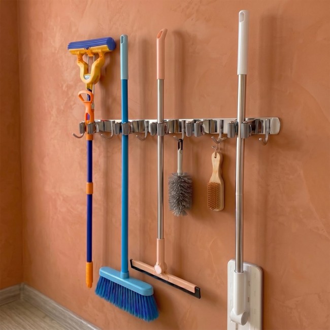 Maclean wall-mounted organizer for garden tools and mops, steel, with hooks, max. load 20 kg, width 60 cm, MC-185 Maclean wall-mounted organizer for garden tools and mops, steel, with hooks, max. load 20 kg, width 60 cm, MC-185