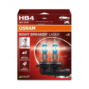 Bulb (Set of 2) HB4 12V 51W P22D Up to 150m. Beam Length, Up to 150% More Brightness, Up to 20% Whiter Light Night Breaker Laser, White