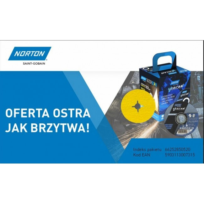 NORTON TARCZA.VULCAN 125 x 1,0 +2xFIBRA 100szt. METAL/INOX NORTON TARCZA.VULCAN 125 x 1,0 +2xFIBRA 100szt. METAL/INOX