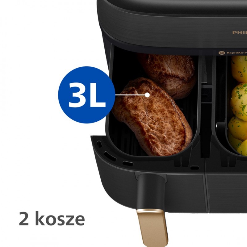 Philips 5000 series NA552/00 fryer Double 9 L Stand-alone 2750 W Hot air fryer Black, Gold
