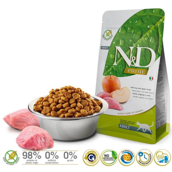 FARMINA N&D PRIME CAT WILD BOAR & APPLE ADULT - dry cat food - 5 kg
