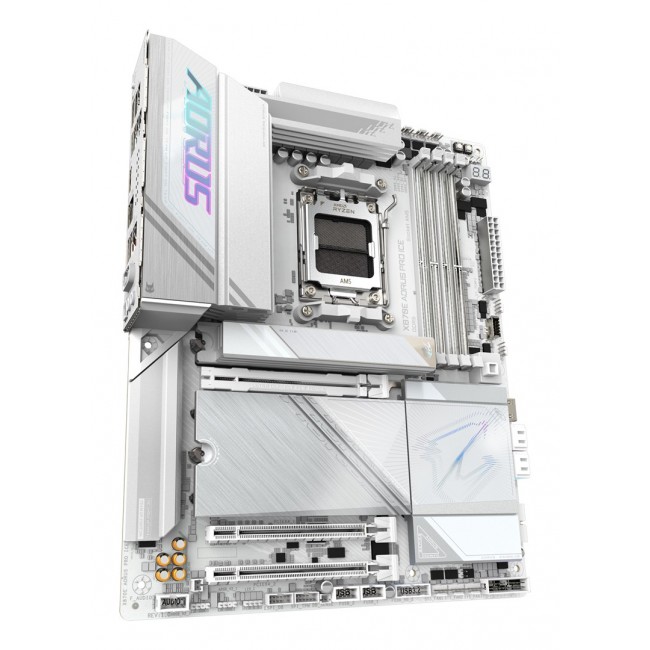 GIGABYTE X870E AORUS PRO ICE Motherboard - Supports AMD Ryzen 9000 CPUs, 16+2+2 Phases Digital VRM, up to 8000MHz DDR5 (OC), 3xPCIe 5.0 + 1xPCIe 4.0, Wi-Fi 7, 2.5GbE LAN, USB 4