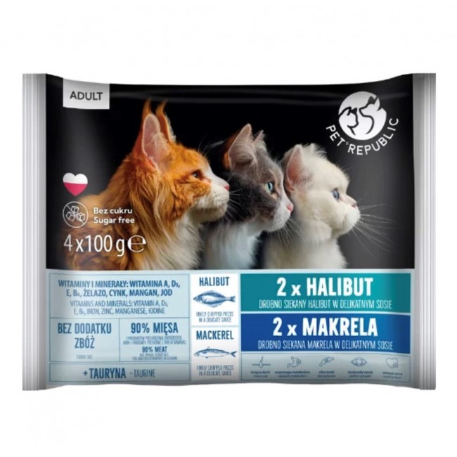 PETREPUBLIC Adult Halibut and mackerel box wet cat food 4x100g