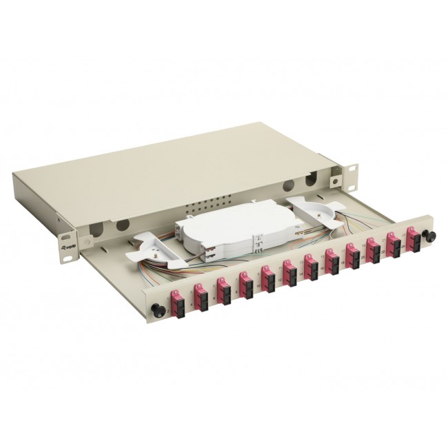 Equip 12-Port Fiber Optic Splice Box, SC Duplex, OM4, 1U, Equipped, Grey