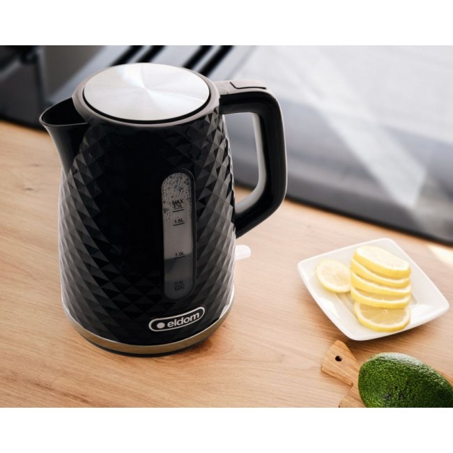 C280C ELDOM Kettle ELLI, capacity 1.7 l, power 2200 W, black, strix, black C280C ELDOM Kettle ELLI, capacity 1.7 l, power 2200 W, black, strix, black